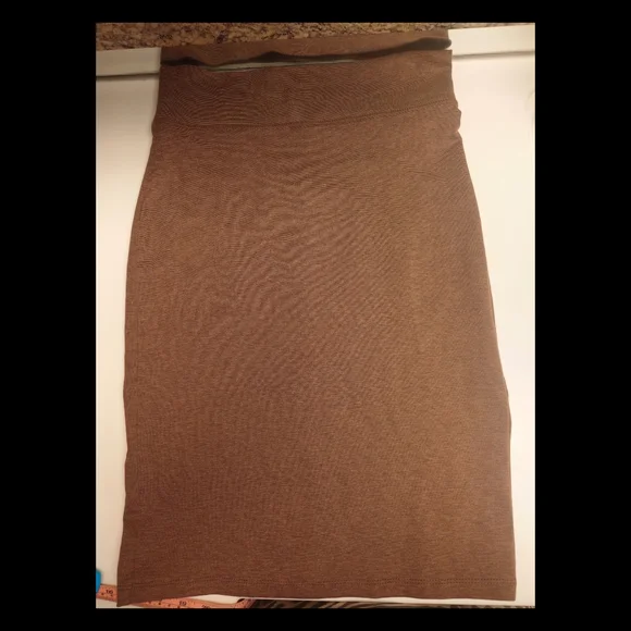 NWOT Heather Brown LABIJOU Bodycon Pencil Skirt S High Waist Stretch Midi / Knee - Picture 2 of 9
